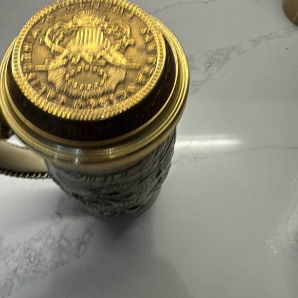 Vintage 1987 AVON Ceramic THE GOLD RUSH Handled Lidded 3-D BEER STEIN Mug - Picture 2 of 9